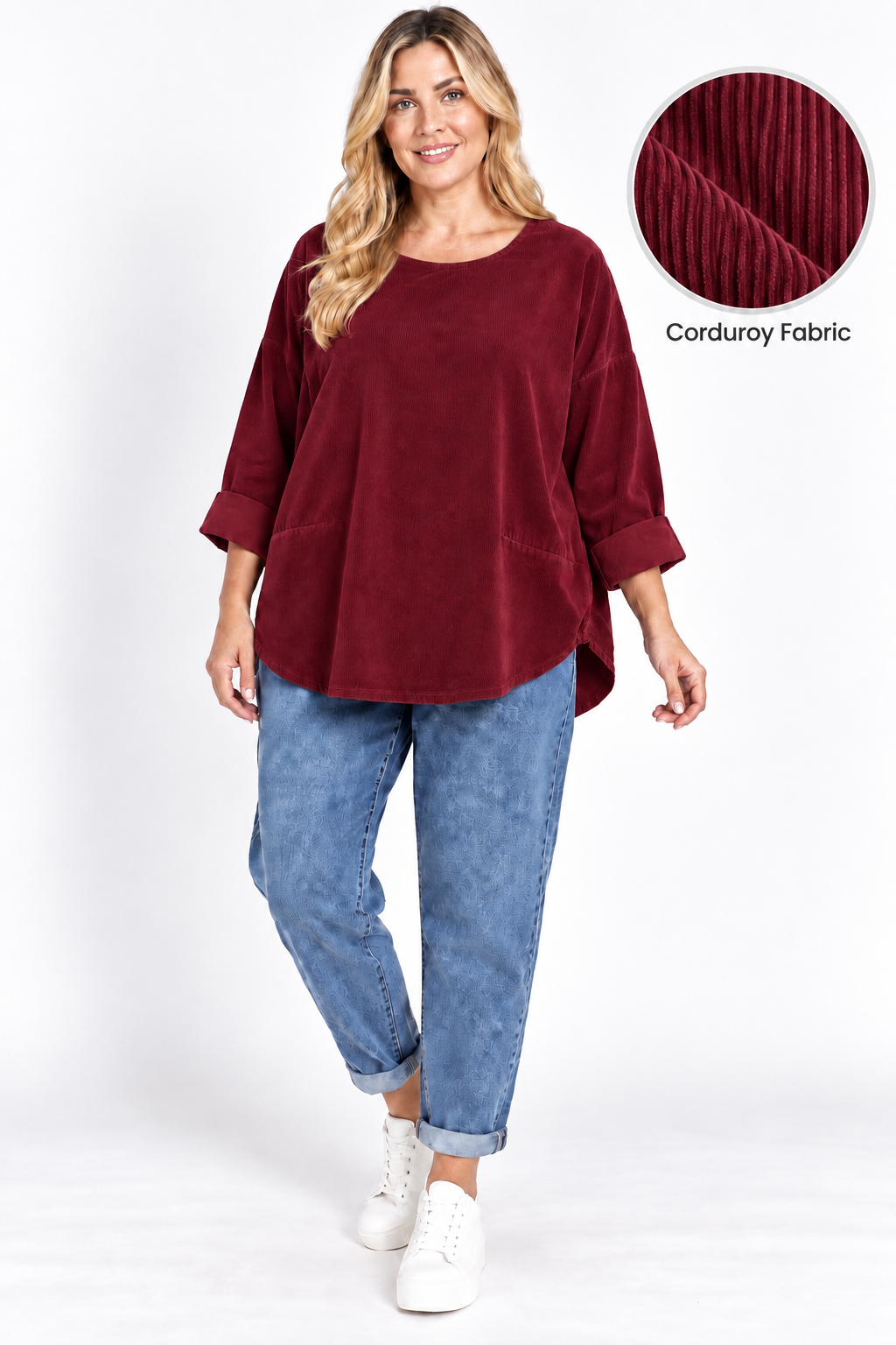 Made in Italy Scoop Hem Corduroy Top