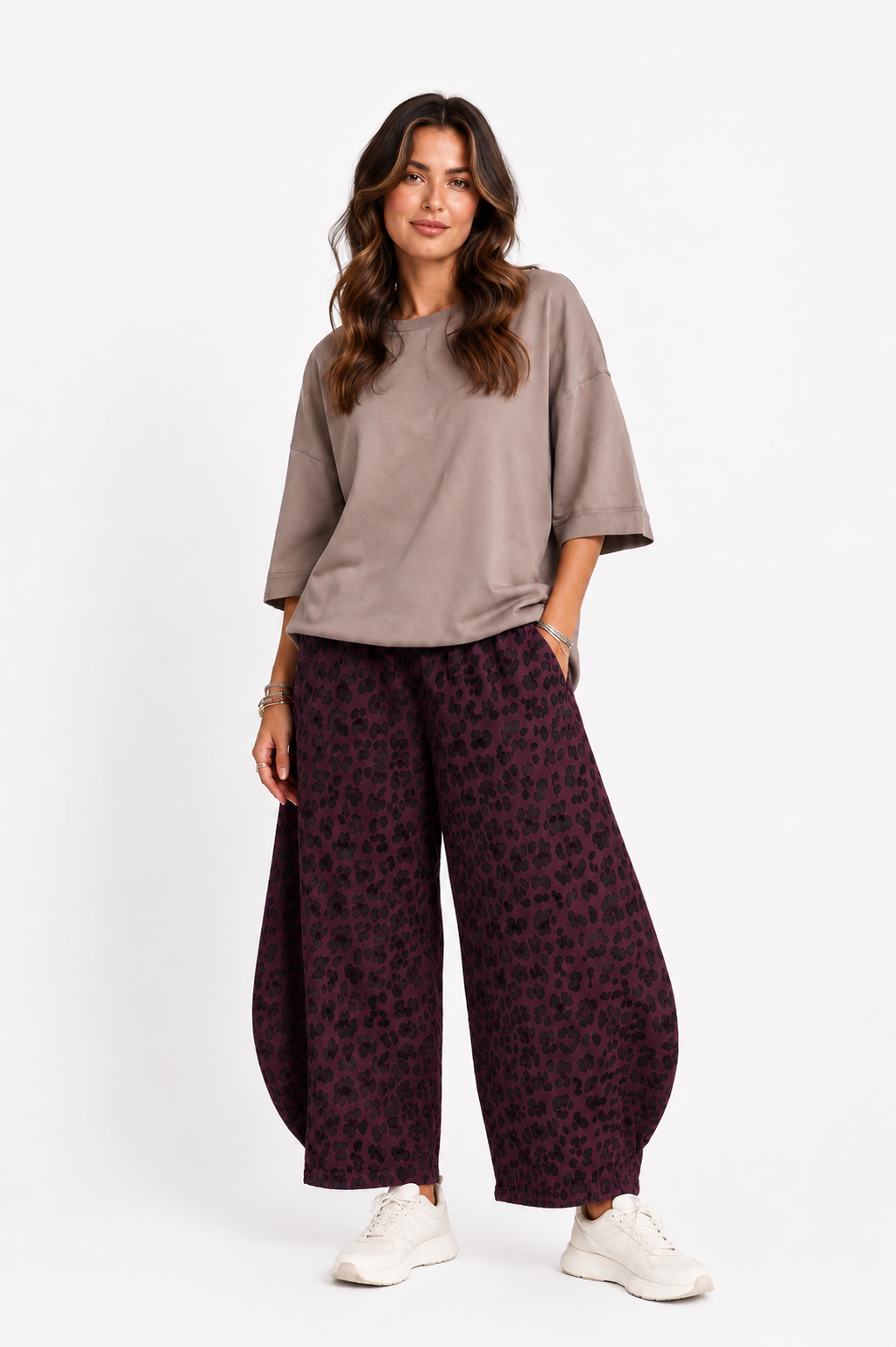 Made in Italy leopard Print Sweatshirt Barrel Leg Trouser