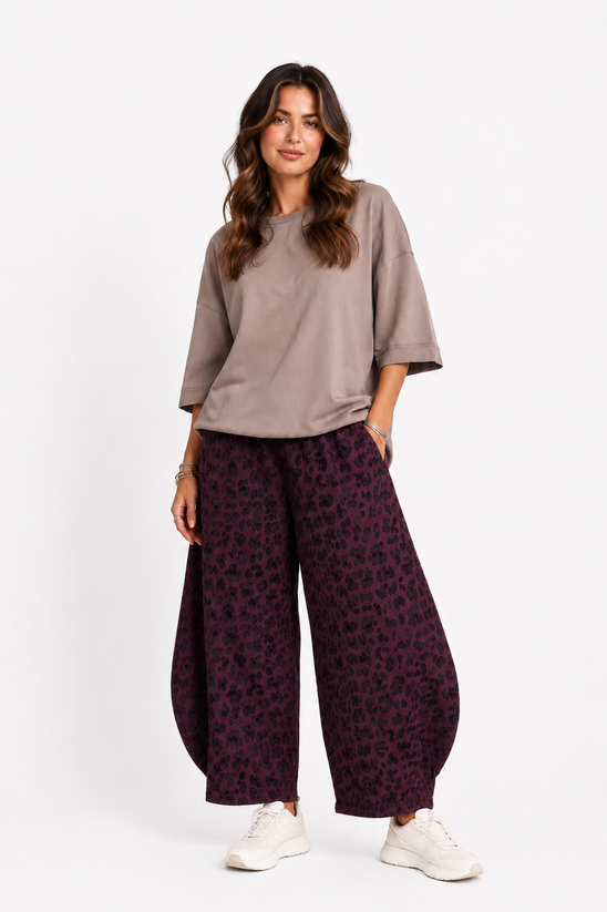 Made in Italy leopard Print Sweatshirt Barrel Leg Trouser