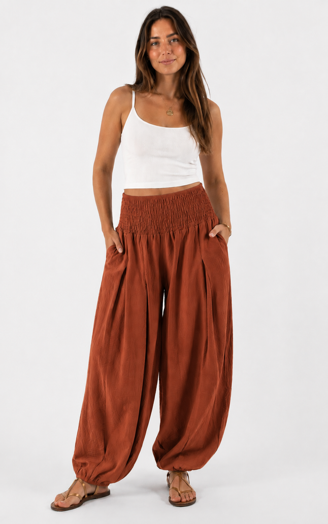 Made in Italy shirred waist harem trouser