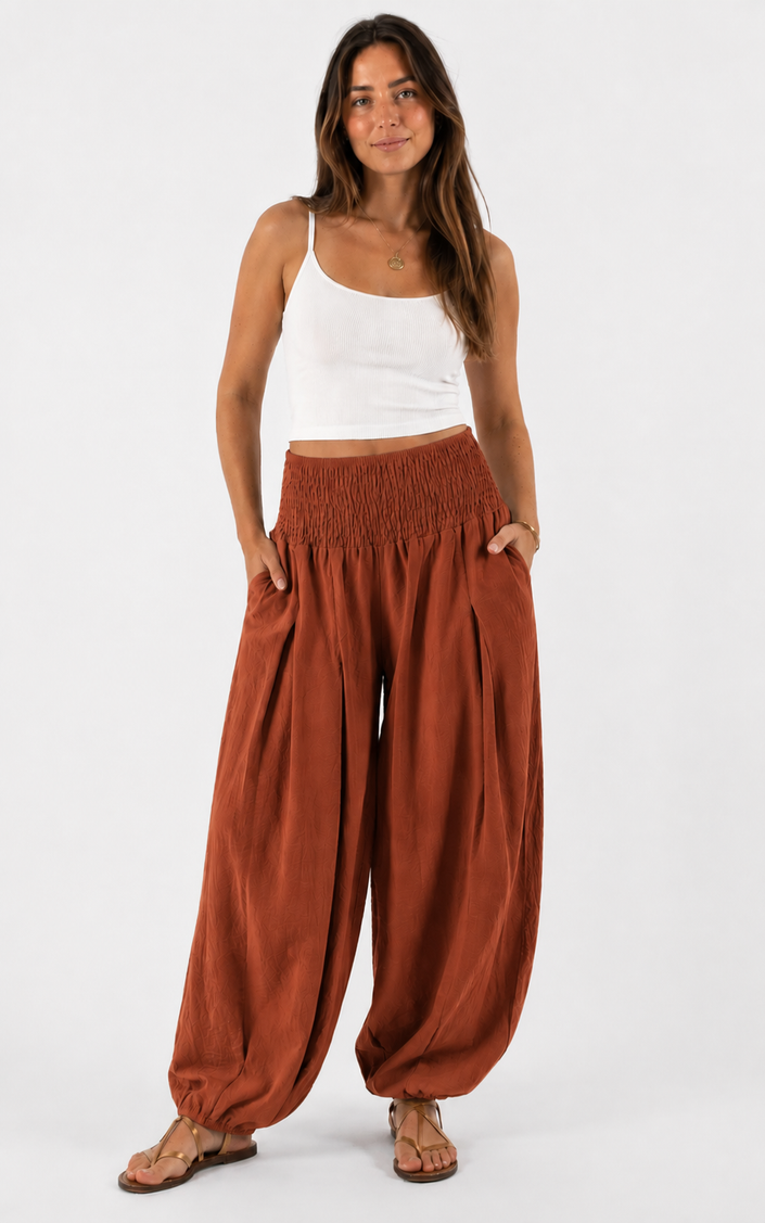 Made in Italy shirred waist harem trouser