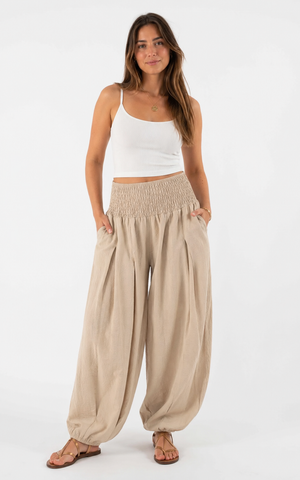 Made in shirred waist harem trouser