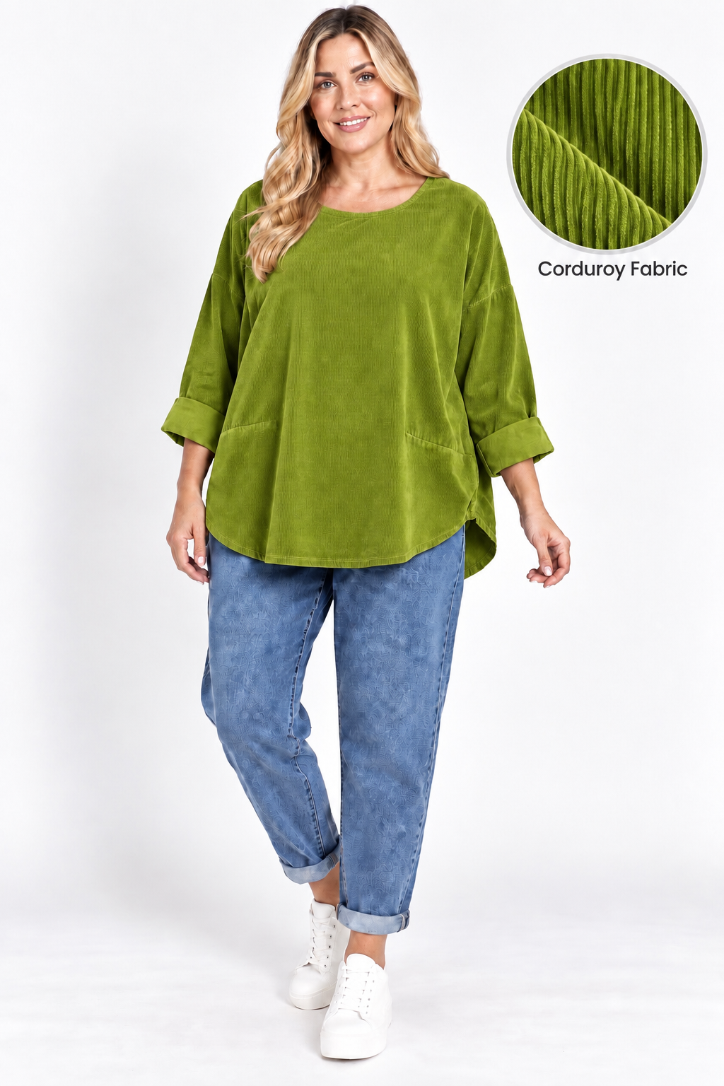 Made in Italy Scoop Hem Corduroy Top