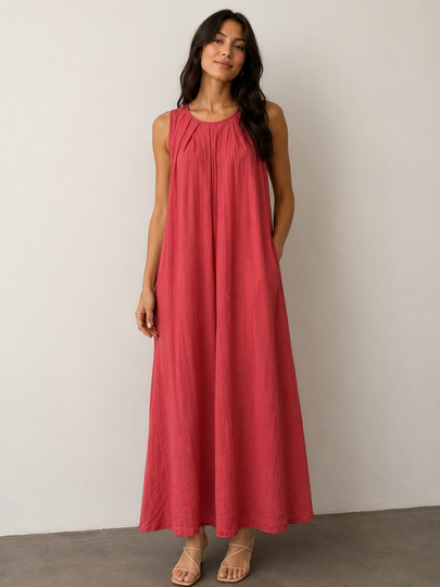 Made in Italy Gathered Yoke Maxi Dress