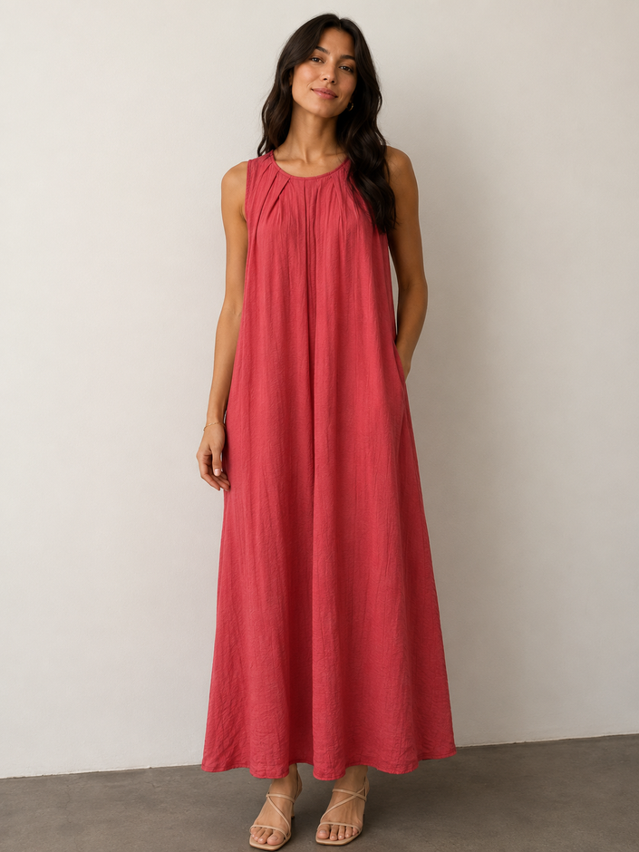 Made in Italy Gathered Yoke Maxi Dress