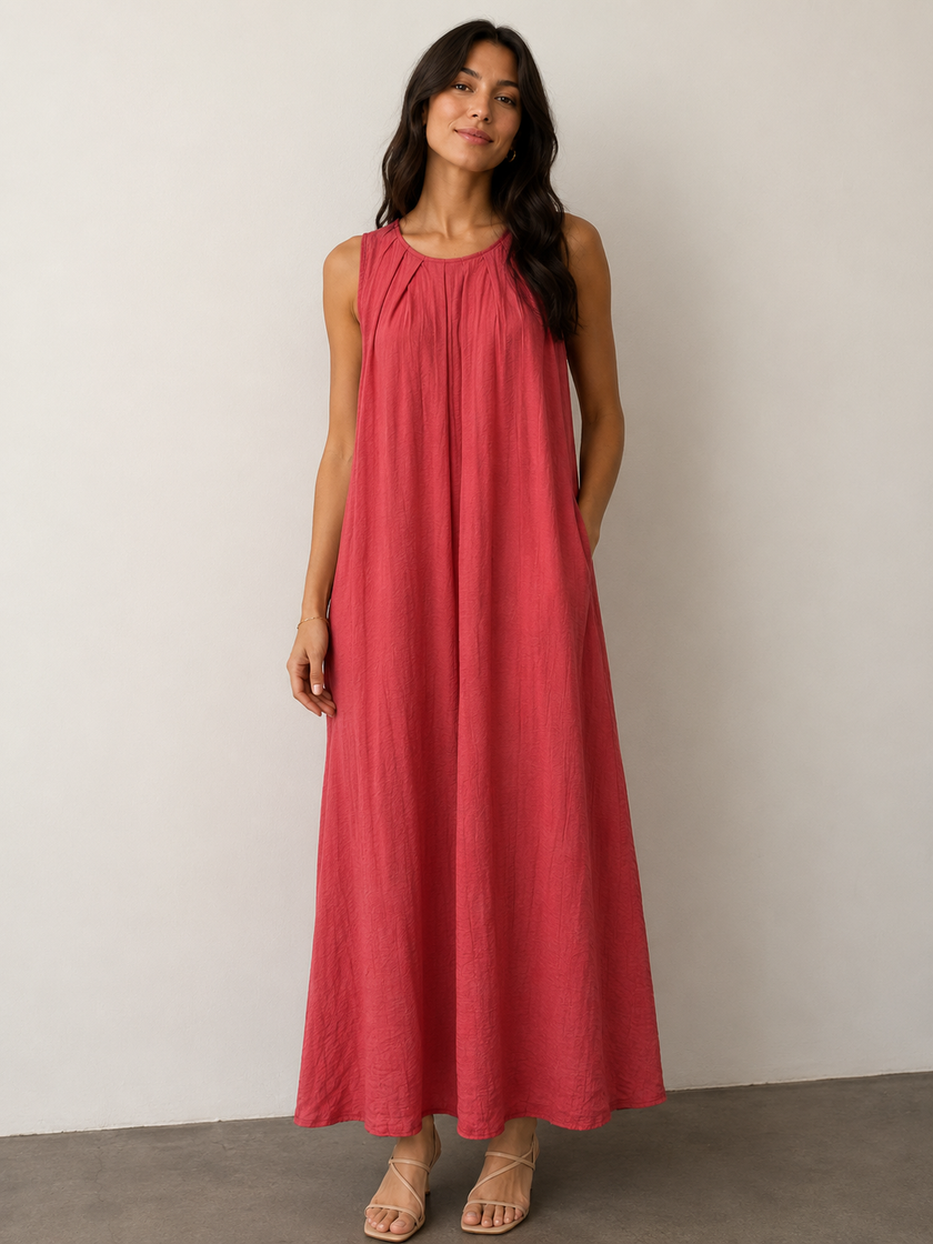 Made in Italy Gathered Yoke Maxi Dress