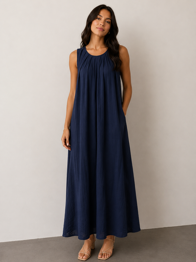 Made in Italy Gathered Yoke Maxi Dress