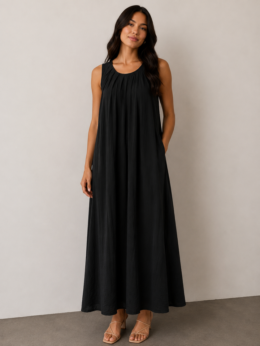 Made in Italy Gathered Yoke Maxi Dress