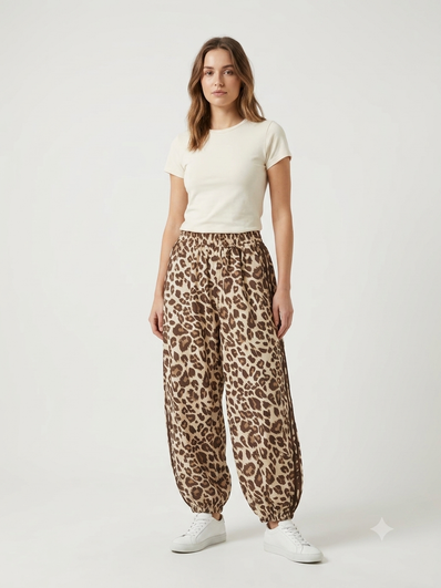 Leopard print side stripe ballon pant