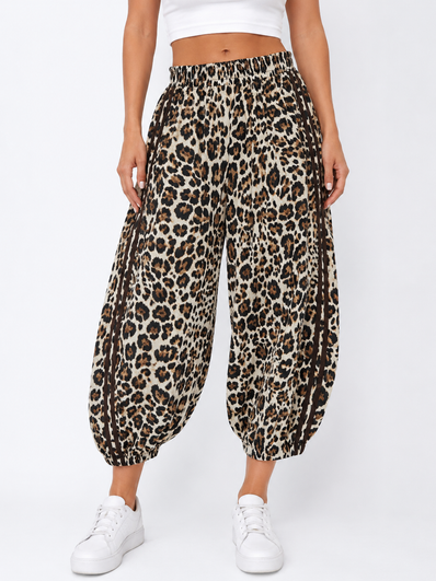 Leopard print side stripe ballon pant