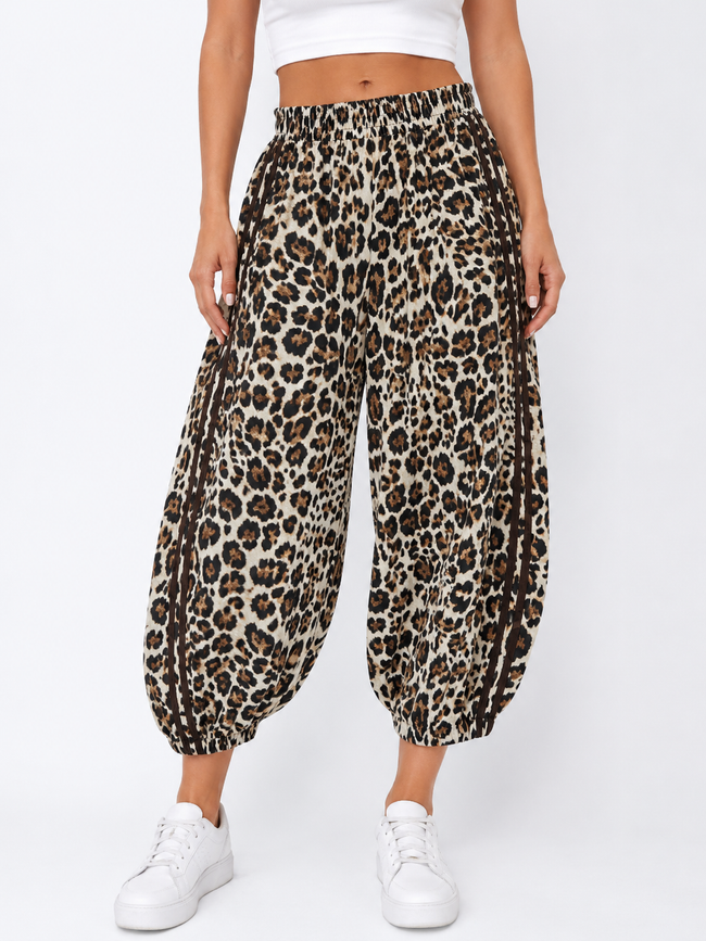 Leopard print side stripe ballon pant