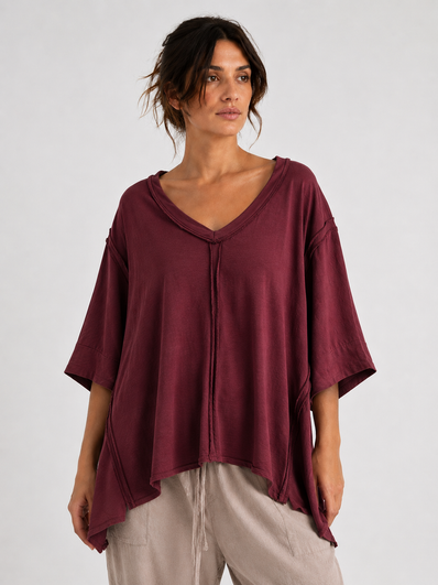 Made in Italy Oversized Sweatshirt V -Neck Raw Edge Top