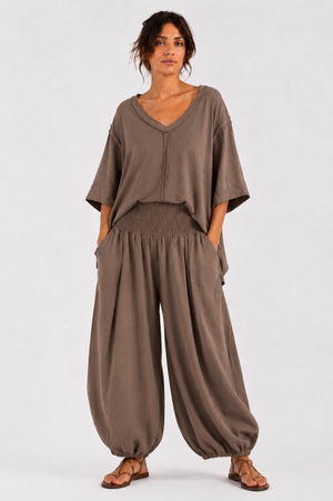 Made in Italy Oversized Sweatshirt V -Neck Raw Edge Top