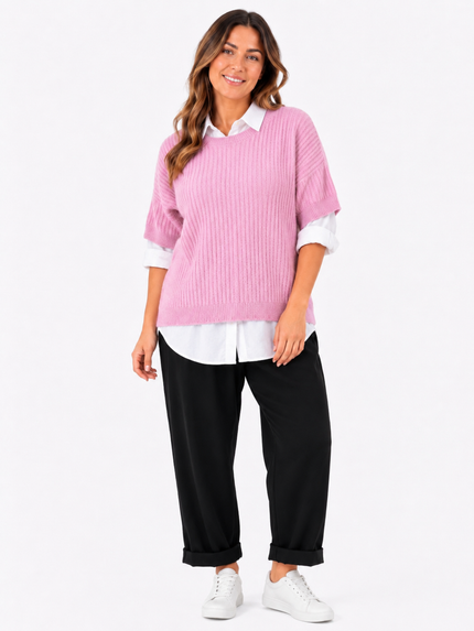 Made in Italy Ribbed Knit Short Sleeve Jumper