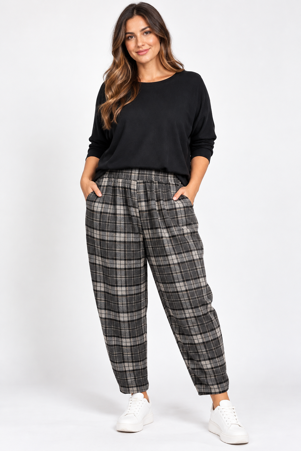 Made in Italy Plaid Check Tapered Leg Trouser