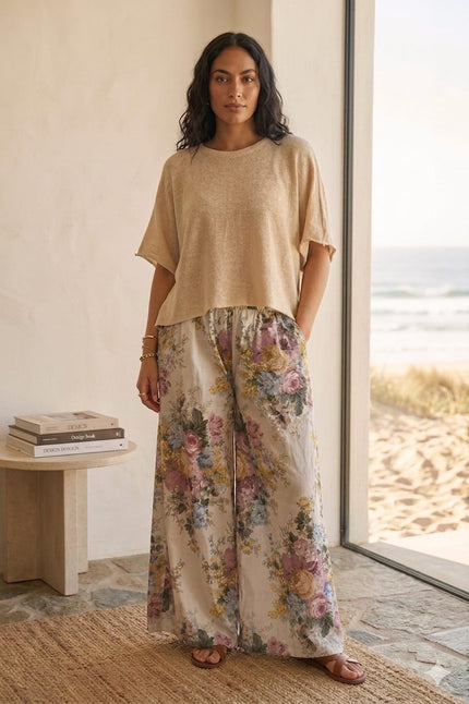 Floral Wide Leg Trouser, Made in Italy