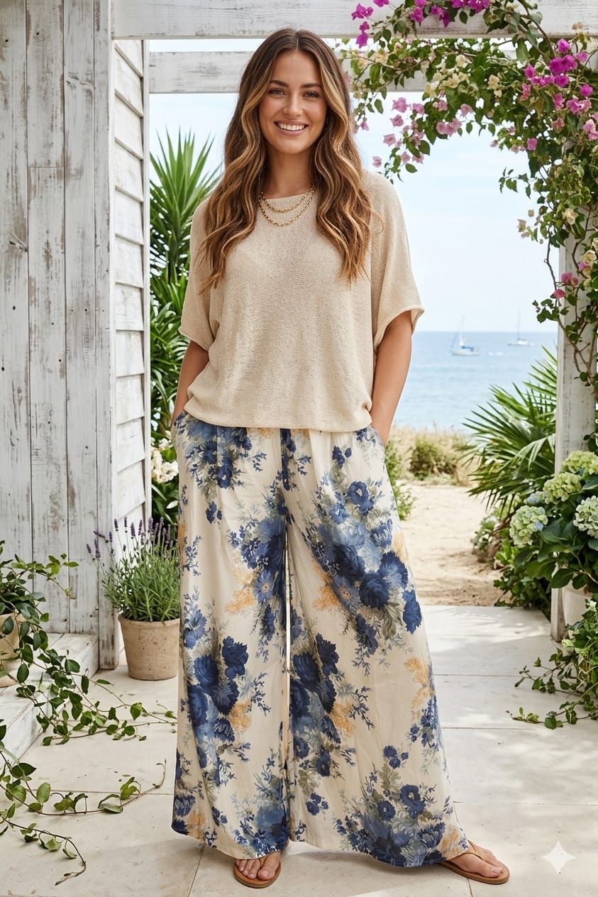 Floral Wide Leg Trouser | Made in Italy