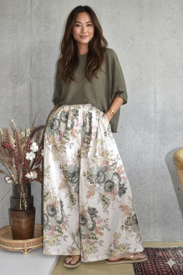 Floral Wide Leg Trouser, Made in Italy