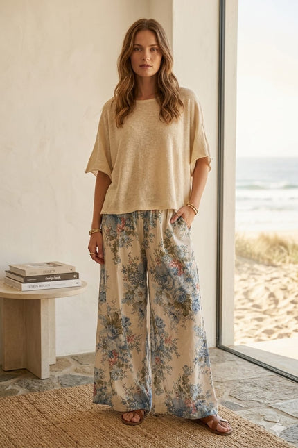 Floral Wide Leg Trouser, Made in Italy