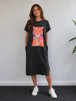 Neon Printed side split stonewash dress - Made in Italy