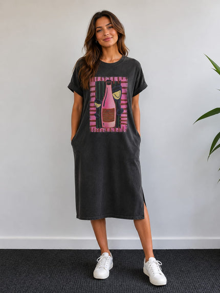 Neon Printed side split stonewash dress - Made in Italy