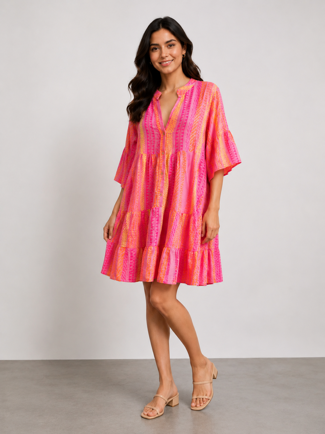 Neon Stripe Tiered Smock Dress - Made in Italy