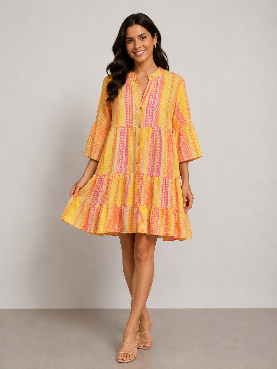 Neon Stripe Tiered Smock Dress - Made in Italy