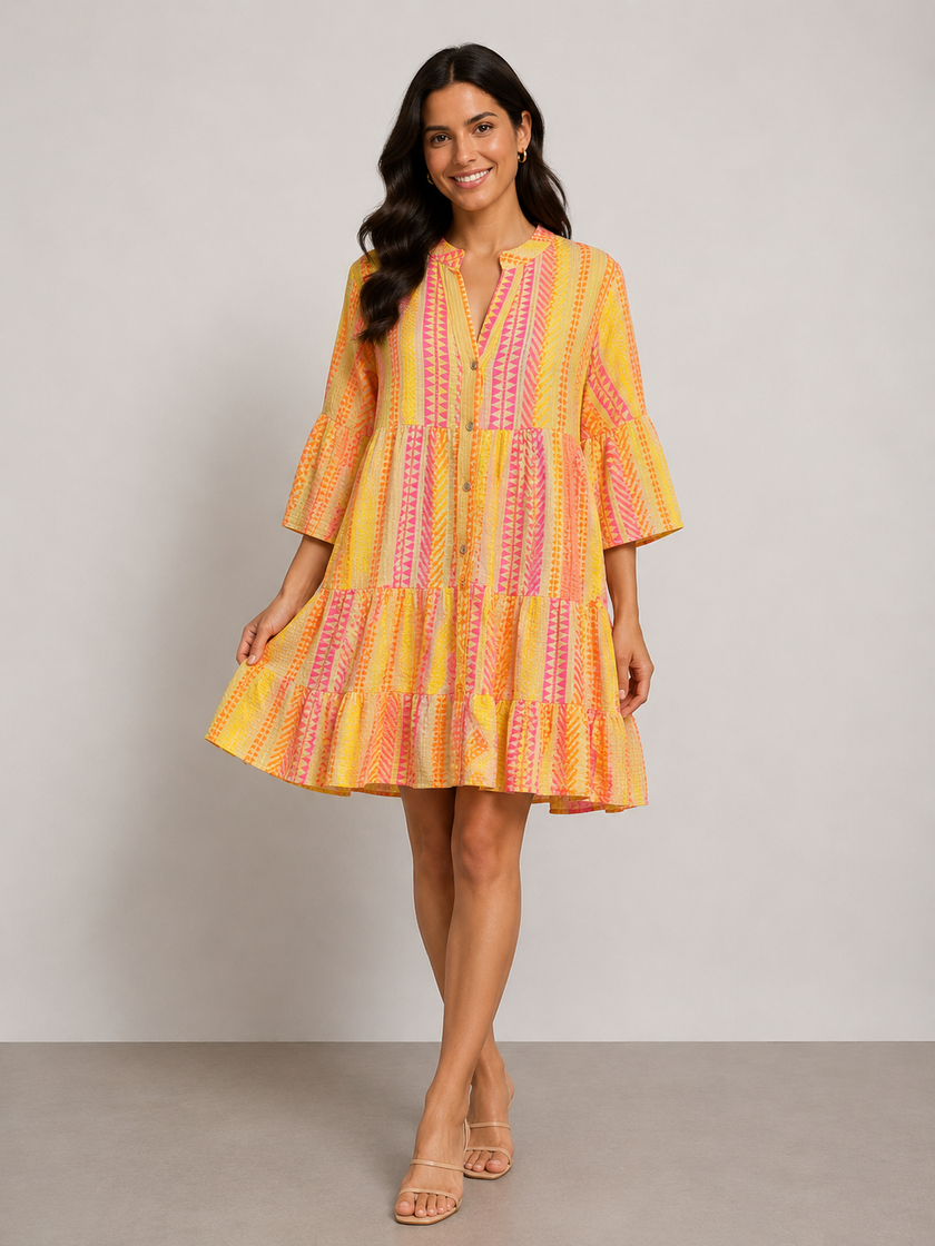 Neon Stripe Tiered Smock Dress - Made in Italy