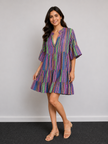 Neon Stripe Tiered Smock Dress - Made in Italy