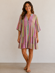 Neon Stripe Tiered Smock Dress - Made in Italy