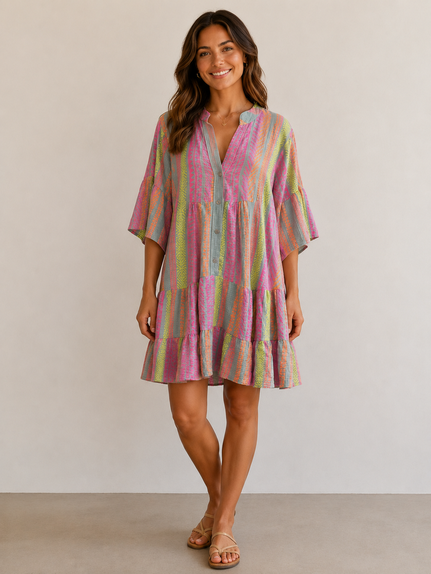 Neon Stripe Tiered Smock Dress - Made in Italy