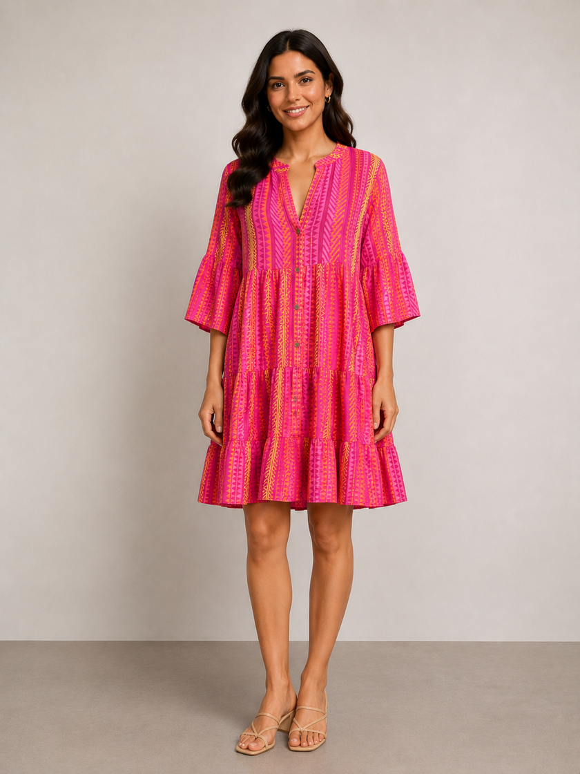 Neon Stripe Tiered Smock Dress - Made in Italy