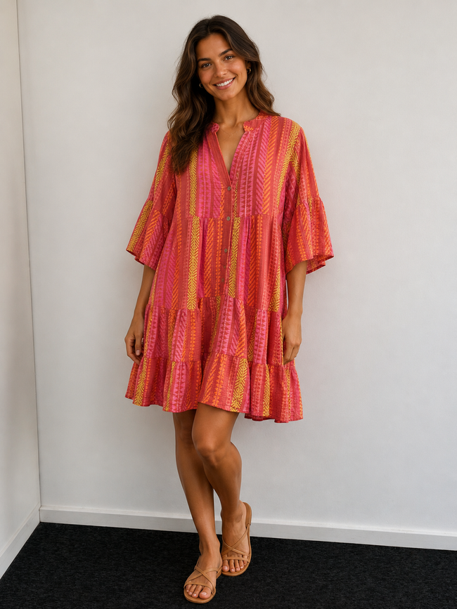 Neon Stripe Tiered Smock Dress - Made in Italy