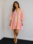 Neon Stripe Tiered Smock Dress - Made in Italy