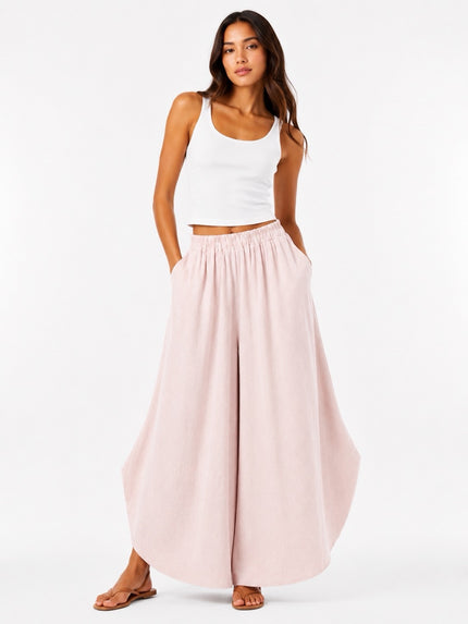 Made in Italy Wide-Leg Linen Blend Palazzo Trousers - Baby Pink