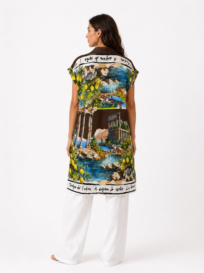 Made in Italy  Ruins Print Midi Dress - Espresso (2)