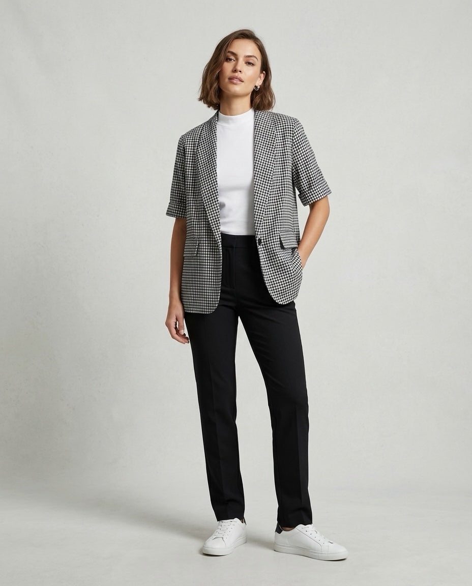Made in Italy Checked Short Sleeve Blazer - Black