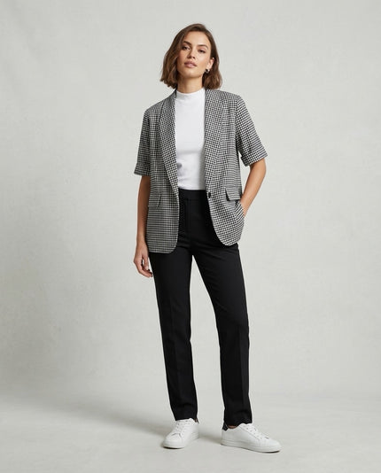 Made in Italy Checked Short Sleeve Blazer - Black