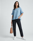 Made in Italy Gauze Top with Ruffle Trim - Denim