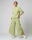 Gingham Check Shirt and Culotte Set - Khaki Green