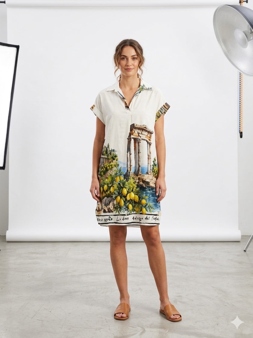 Made in Italy  Ruins Print Midi Dress - White
