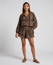 Made in Italy Peasant Blouse and Tiered Shorts Set - Coffee