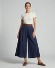 Made in Italy Pleated Wide Leg Palazzo Trouser - Navy Blue