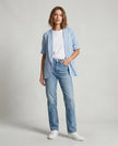 Made in Italy Checked Short Sleeve Blazer - Denim