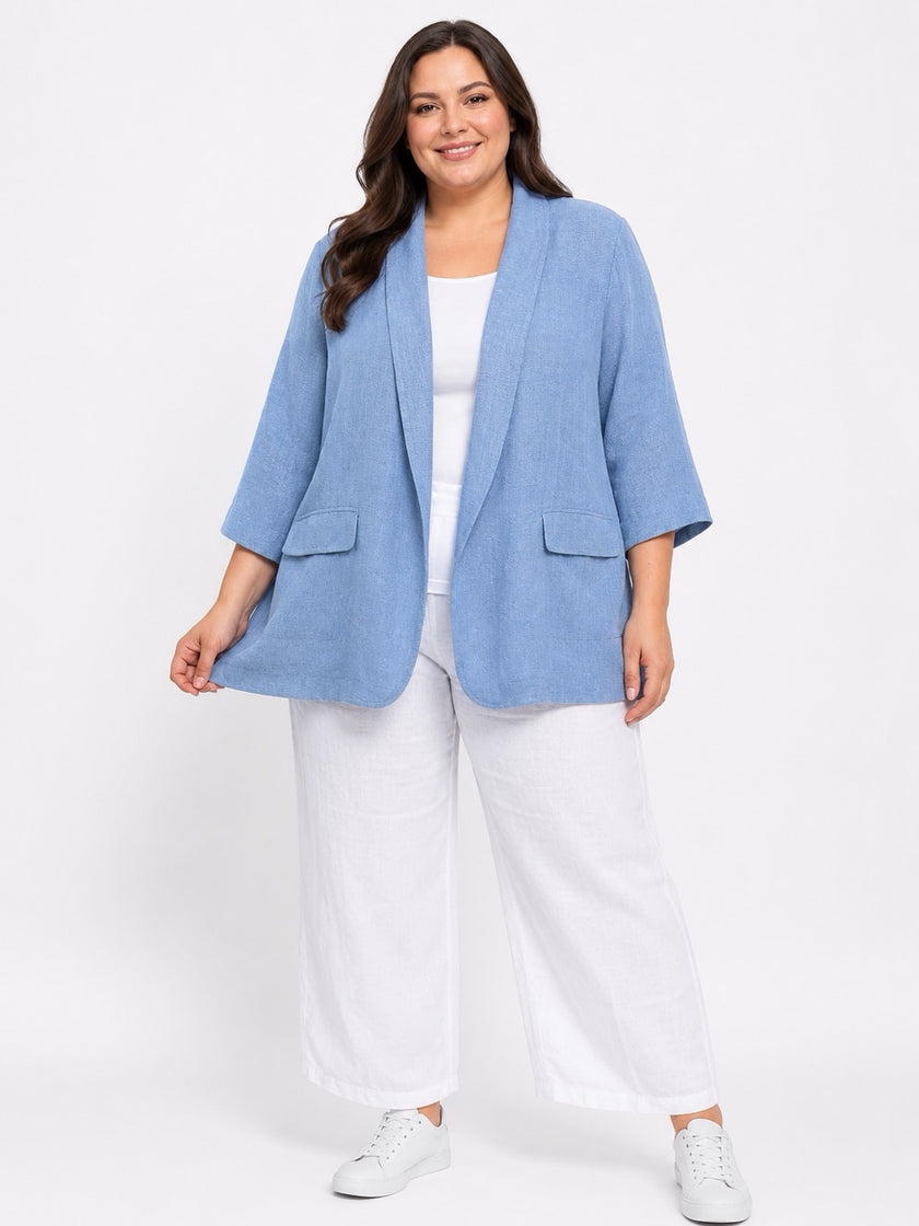 Textured Collarless Blazer - Cornflower Blue