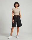 Made in Italy High-Waisted Cotton Wide-Leg Shorts with Belt - Black
