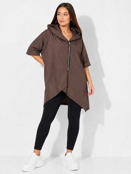 Made in Italy Lightweight Hooded Rain Protection Jacket - Espresso