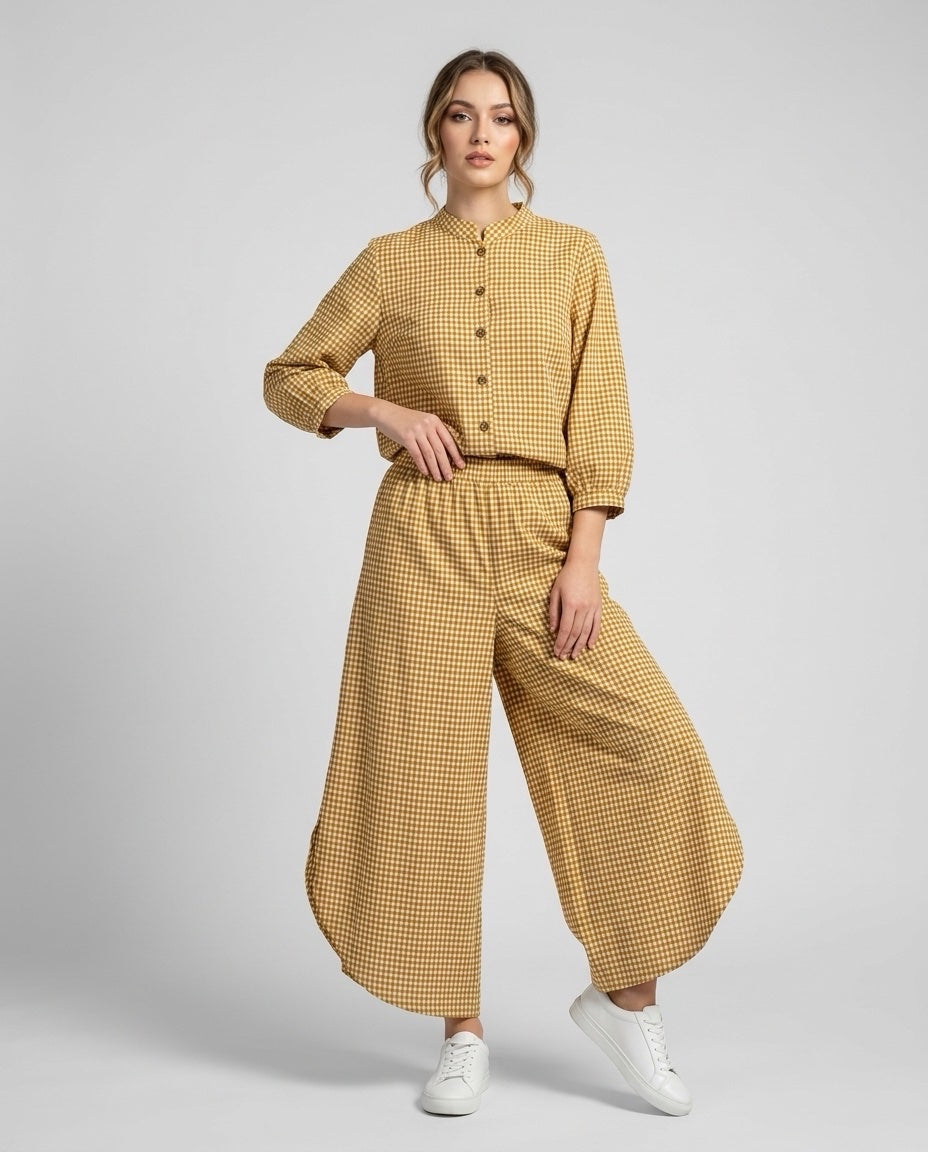 Gingham Check Shirt and Culotte Set - Amber