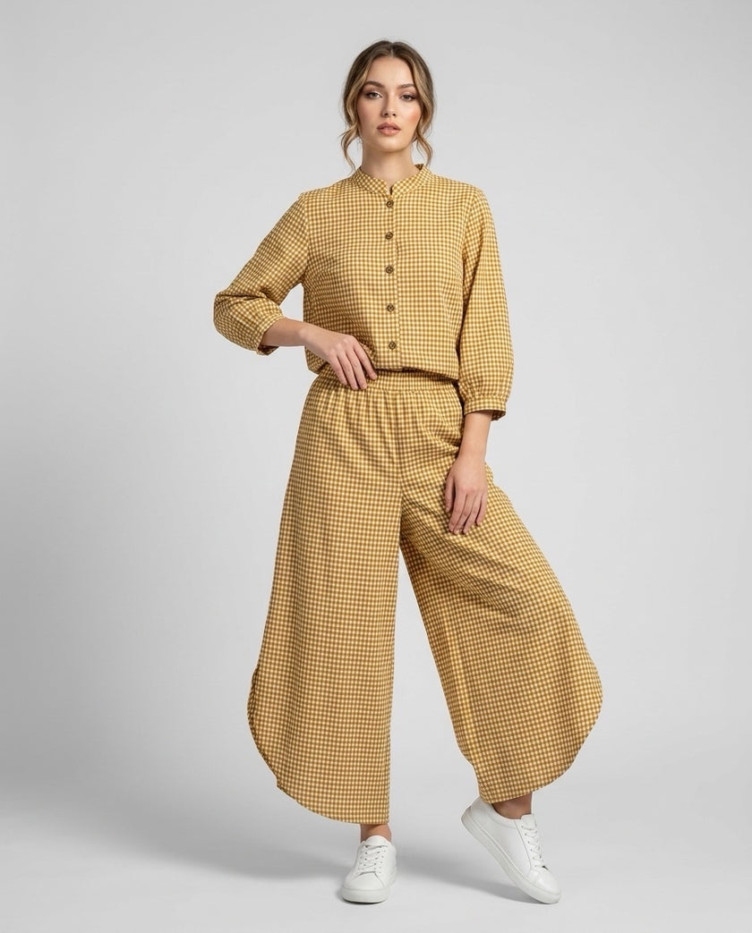 Gingham Check Shirt and Culotte Set - Amber