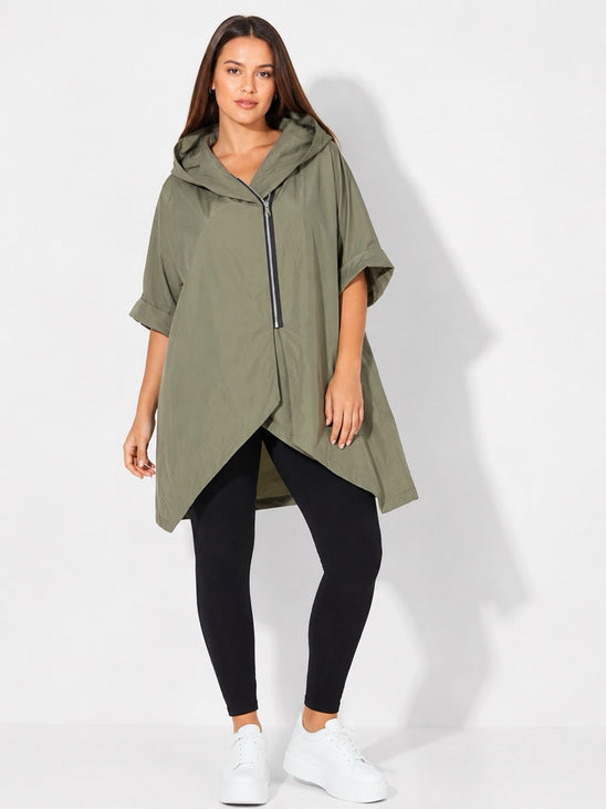 Made in Italy Lightweight Hooded Rain Protection Jacket - Khaki Green
